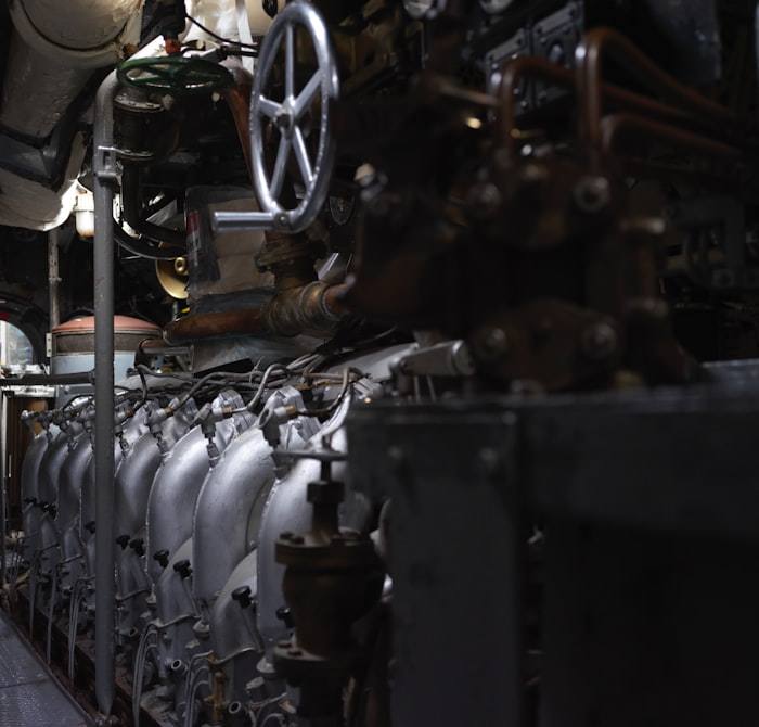 Ship engine room machinery