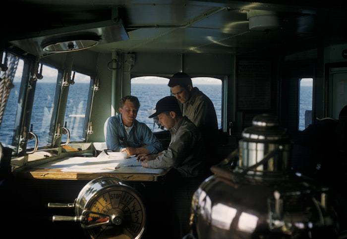 Ship navigation crew at work